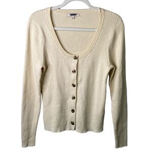 Madewell Scoopneck Ribbed Crop Cardigan Sweater Long Sleeve Top Style NG738